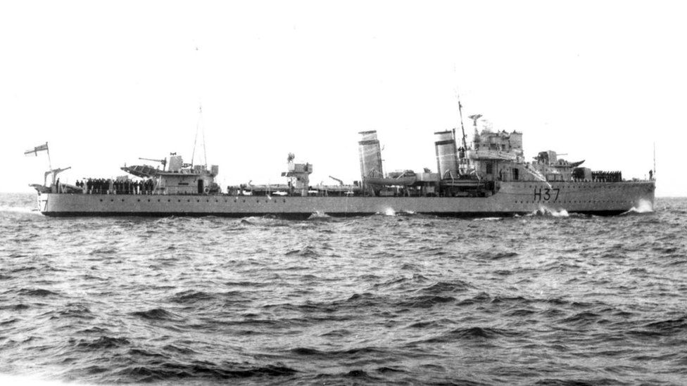 British Royal Navy Battleship Destroyer HMS Garland at sea, date unknown