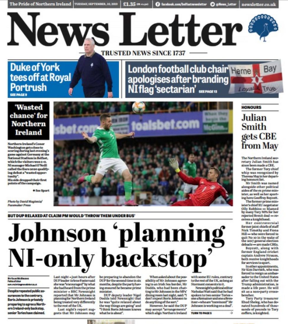 Newspaper review NIonly backstop and stalker's fouryear ban BBC News