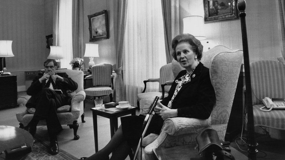 Bernard Ingham and Margaret Thatcher in Downing Street