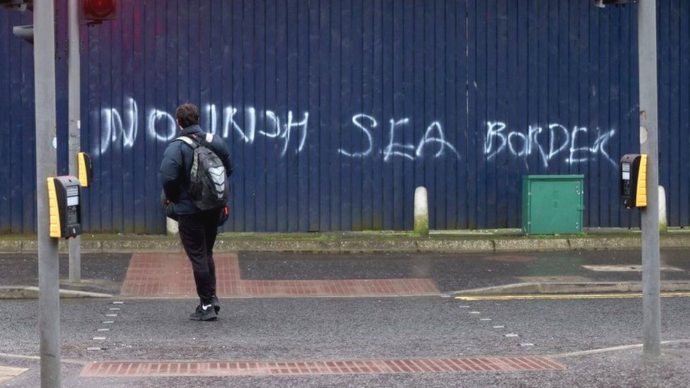 Graffiti has appeared in a number of areas showing opposition to the NI Protocol