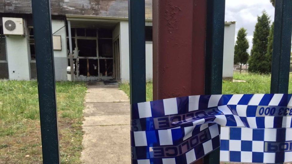 Police tape outside Melbourne's Imam Ali Islamic Centre, after a fire last year
