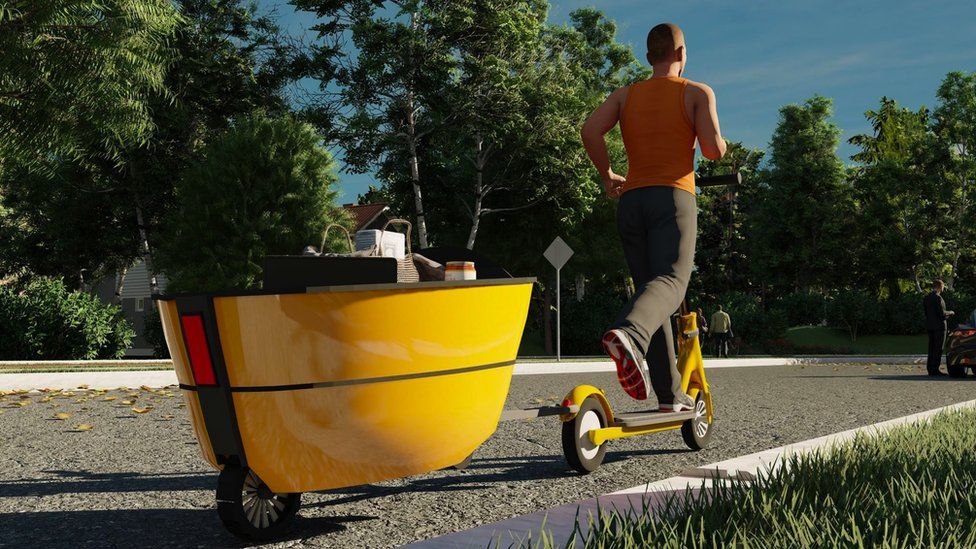 Concept image of an e-trailer attached to an e-scooter