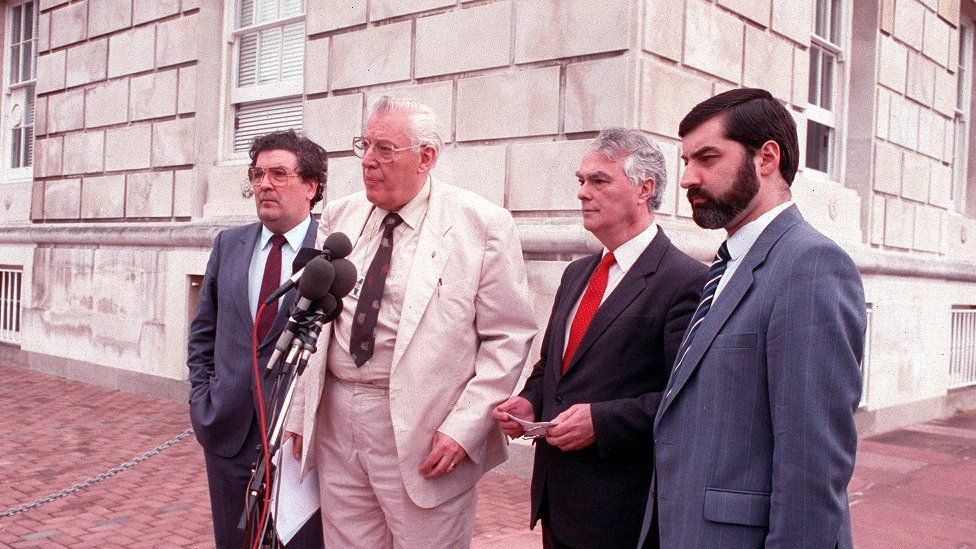 John Hume, Ian Paisley, Martin Smyth and John Alderdice announce preliminary talks in 1991