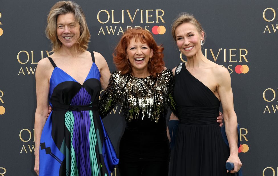 Janie Dee, Bonnie Langford and Joanna Riding attend The Olivier Awards 2024 at The Royal Albert Hall on April 14, 2024 in London, England