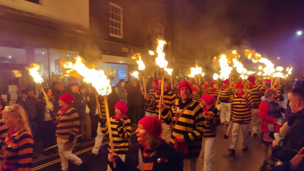 Torch-lit procession for Bonfire celebrations in Lewes