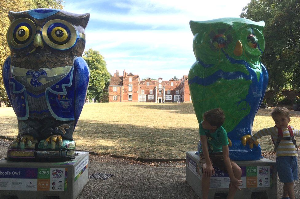 Big Hoot owls outside Christchurch Mansion, Ipswich