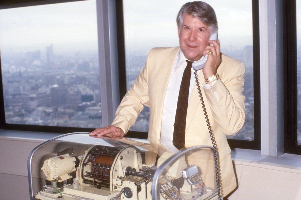 Brian Cobby with the Speaking Clock shortly before his voice took over in 1984