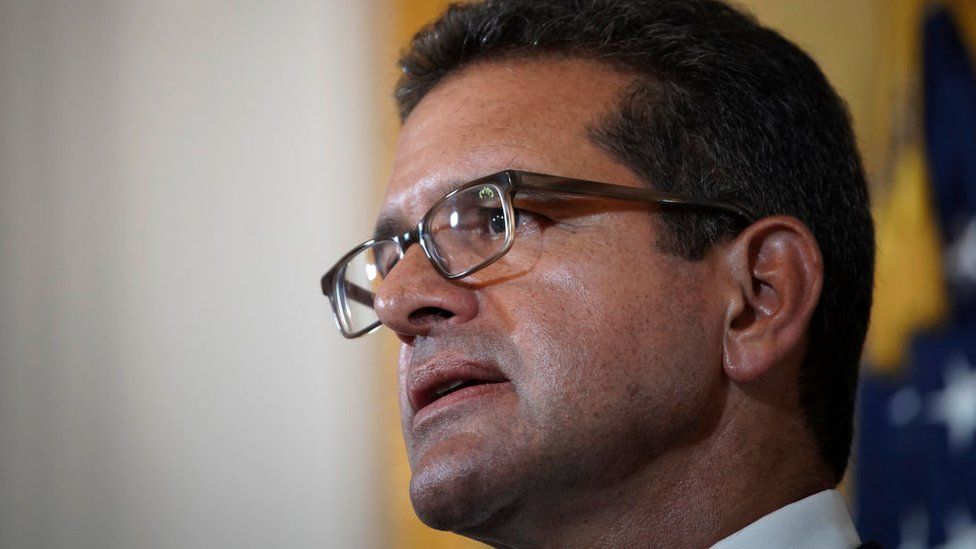 Pedro Pierluisi holds a press conference after being sworn in as Governor of Puerto Rico in San Juan, Puerto Rico on, August 2, 2019