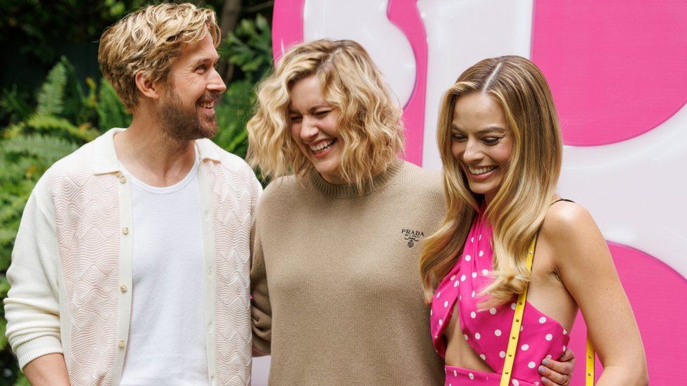 From left to right: Ryan Gosling, Greta Gerwig and Margot Robbie. File photo