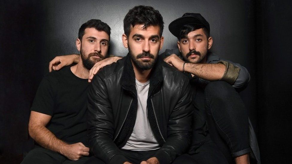 Mashrou" Leila pose for a picture in New York