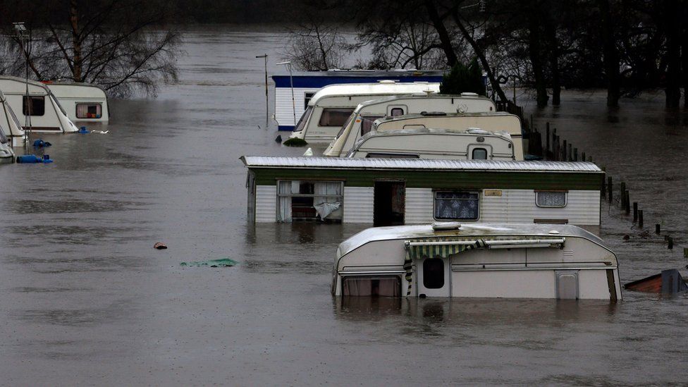 A caravan park in Knaresborough was covered in water after the River Nidd burst its banks