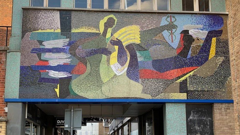 A 1960s mural on the Ipswich Co-op building