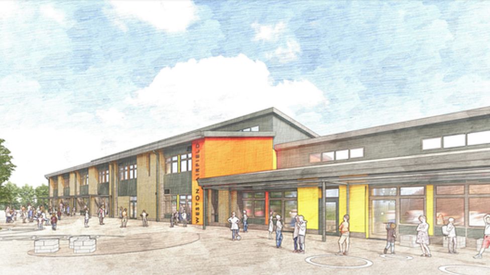 An illustration of plans for a new school