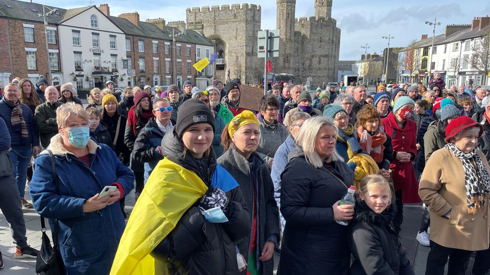 People protest in Caernarfon