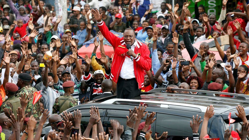 Uhuru Kenyatta addresses a Jubilee Party campaign caravan rally in Nairobi, Kenya October 23, 2017