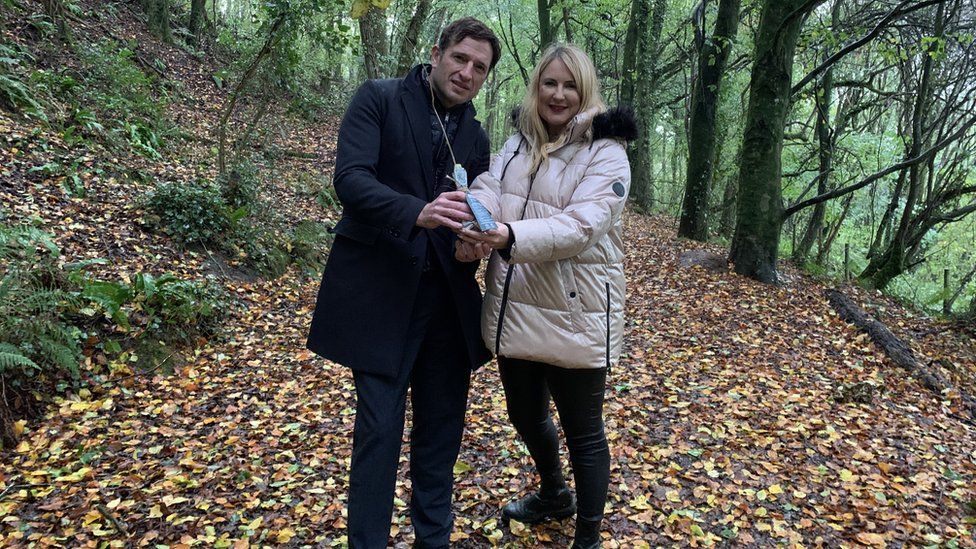 Noel Mooney and Sophie Howe at the launch of, ‘Cymru, well-being and the world’ with FAW encouraging fans to play their part in 'My Tree, Our Forest', initiative, where fans can plant a tree in memory of a loved one.