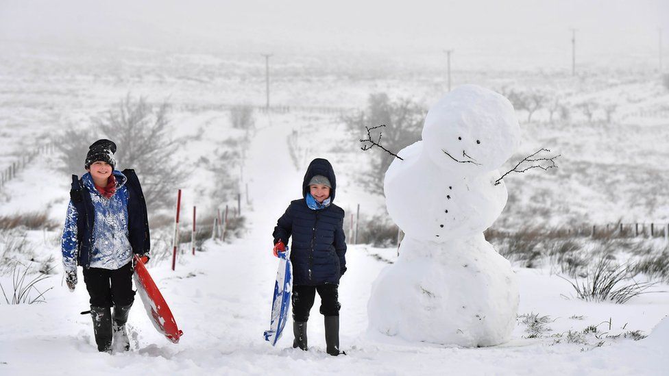 Two boys and a snowman