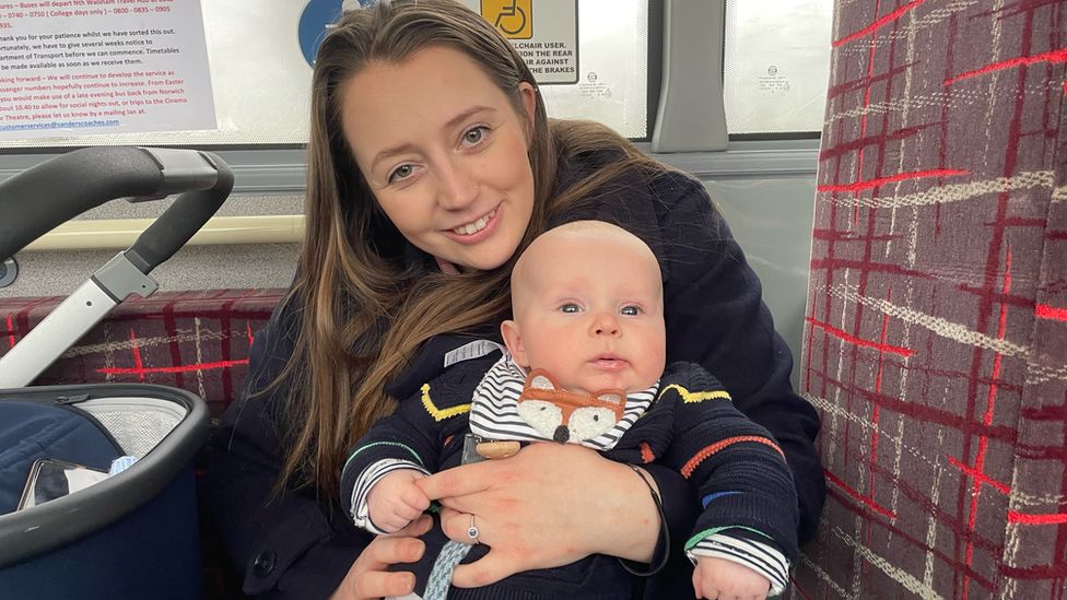George Harrod and her baby son on the X55 bus
