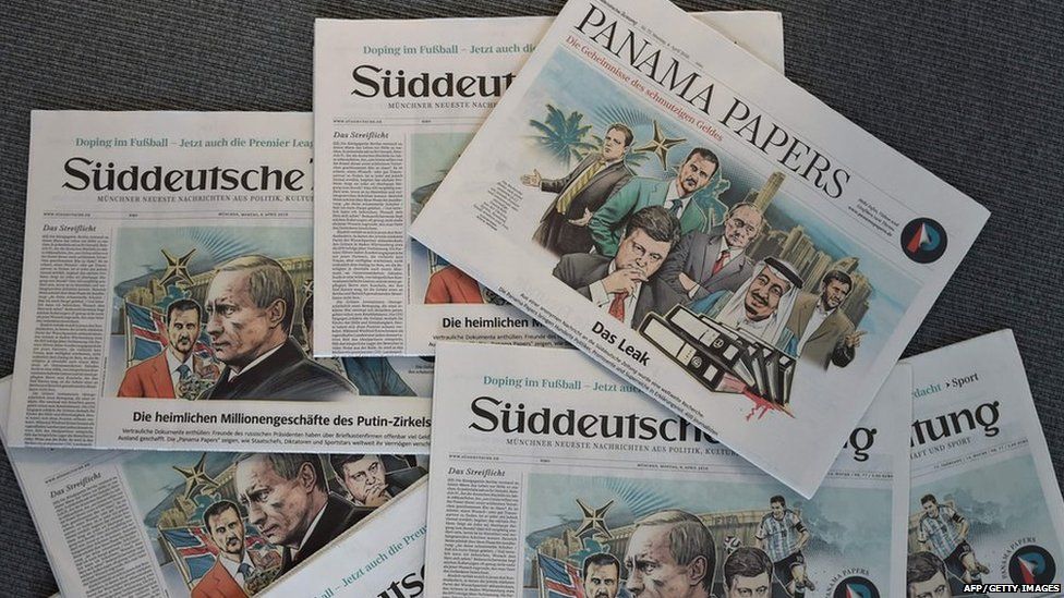 Copies of the German newspaper Süeddeutsche Zeitung featuring the Panama Papers leaks
