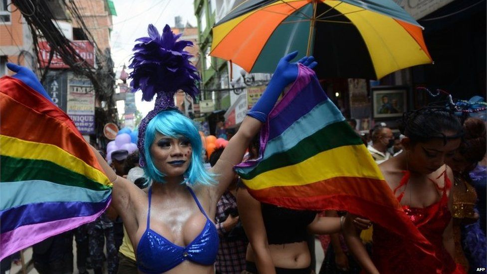 Participants take part in the parade in Kathmandu on 30 August 2015.