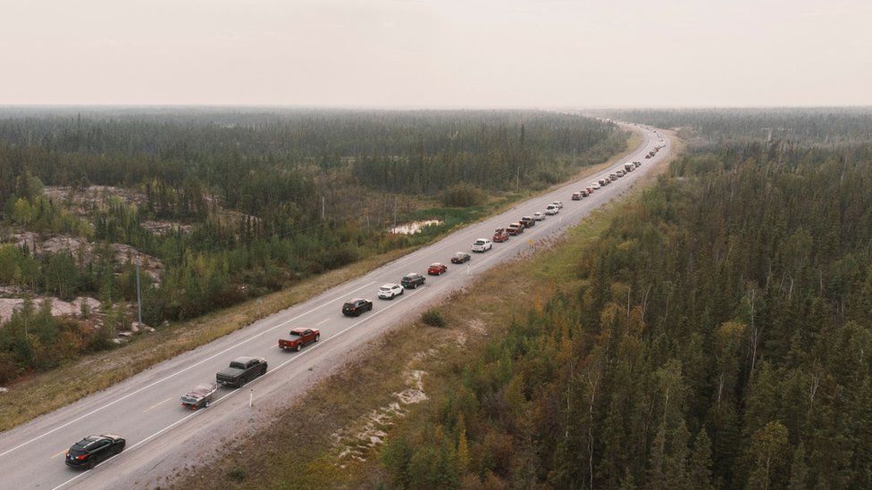 Cars on Highway 3 out of Yellowknife