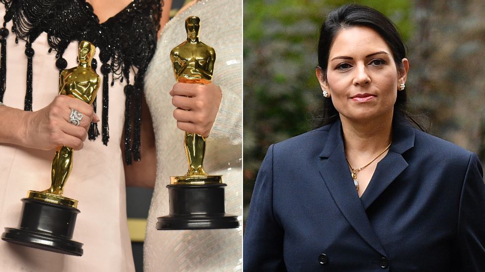 Oscar trophies and Priti Patel