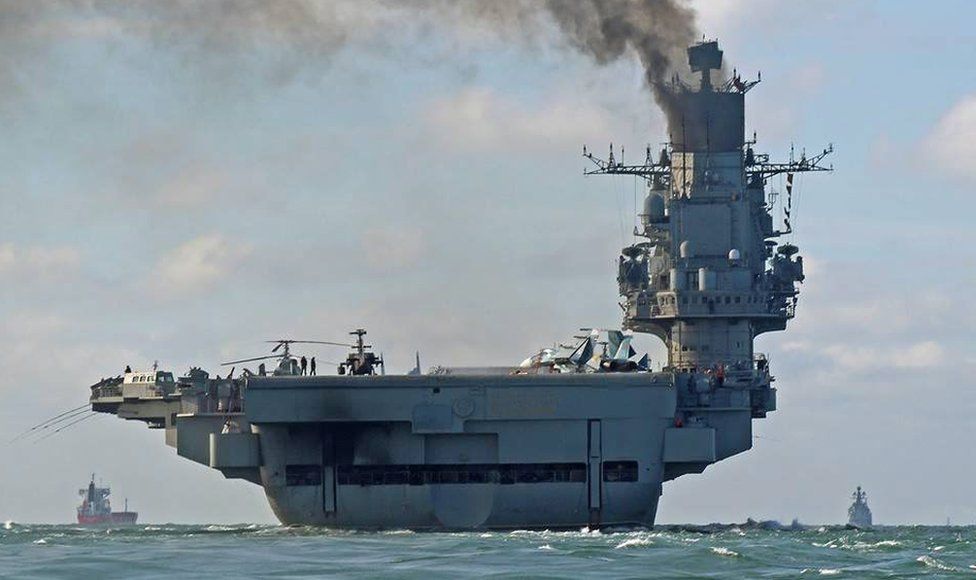Russian aircraft carrier Admiral Kuznetsov in the English Channel, on 21 October