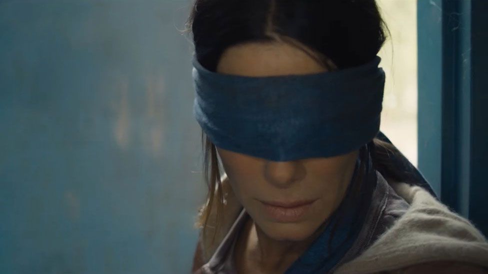 Sandra Bullock in a blindfold