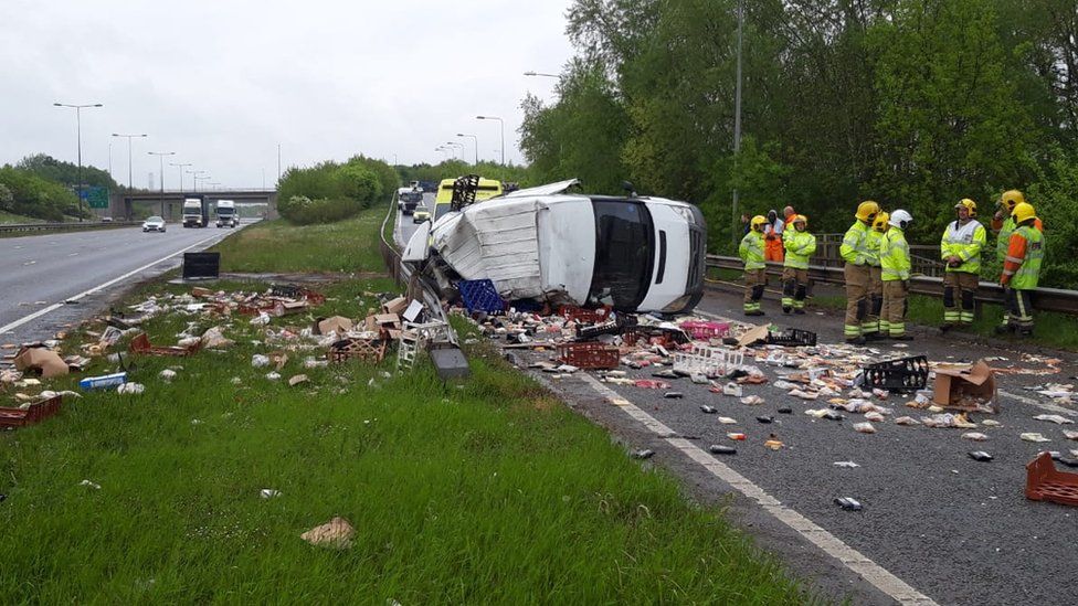 A50 crash leaves pasties strewn over carriageway BBC News