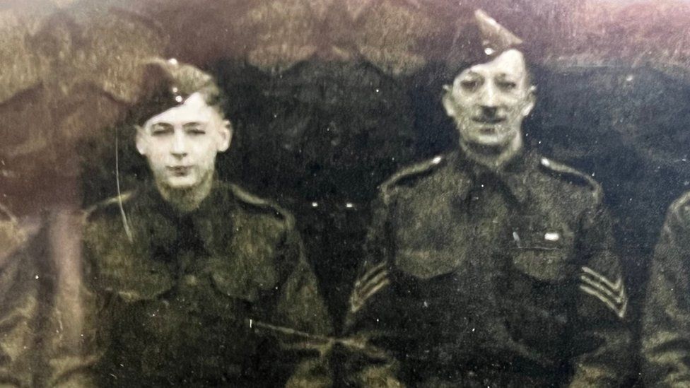 Les Budding pictured with his sergeant Jack Grimsey who was killed in action on 7 June 1944