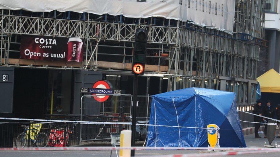 A cordoned-off area around London Bridge