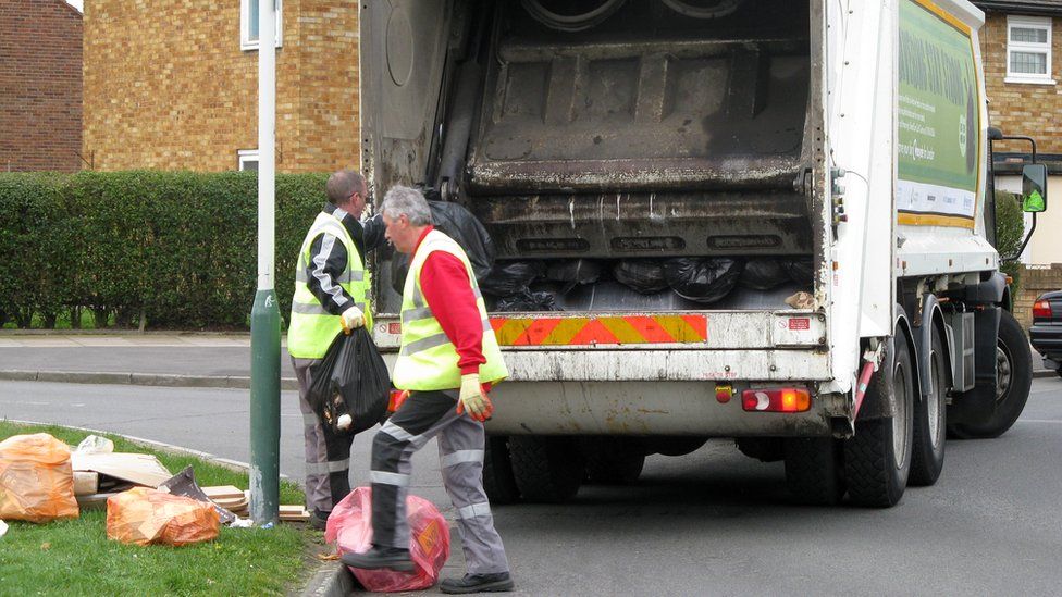 Bins being collected in Rainham, Essex