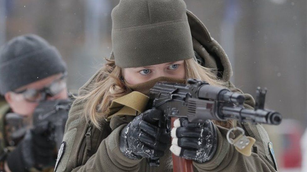 A Ukrainian territorial defence reservist during trains near Kyiv, Ukraine. File photo