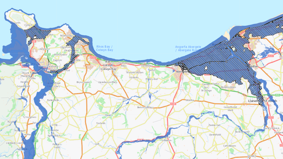North Wales flooding map on coast