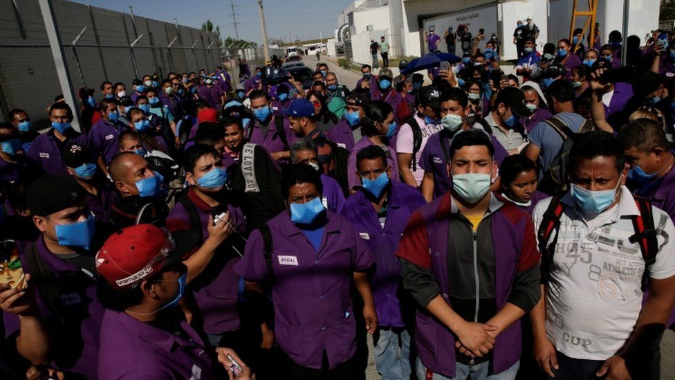 Employees of Regal hold a protest to demand the respect to the quarantine to avoid contagion from the coronavirus disease