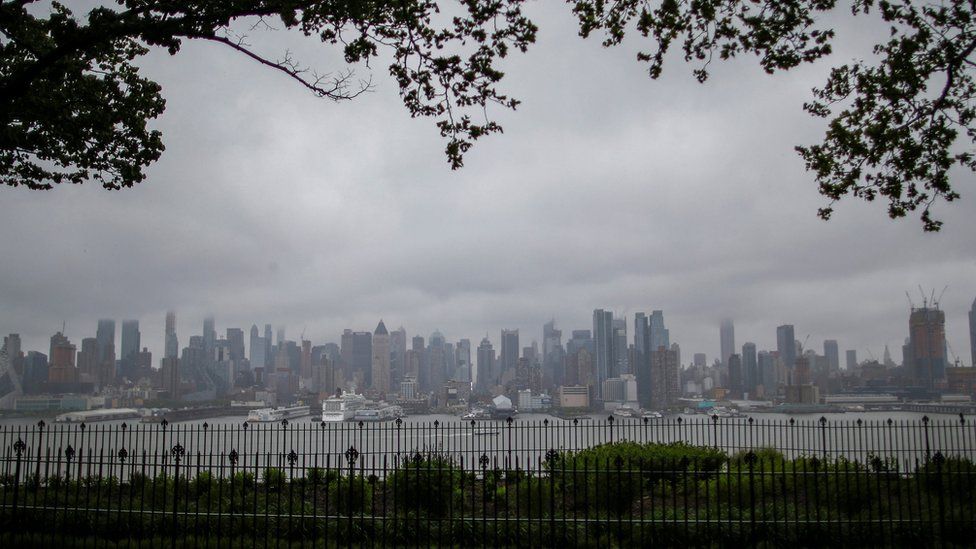 The skyline of Manhattan in New York is seen during a rainy day from Weehawken, New Jersey, U.S., May 13, 2017.