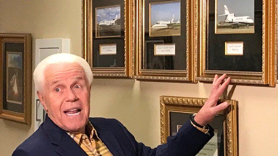 Jesse Duplantis shows the images of his three existing jets