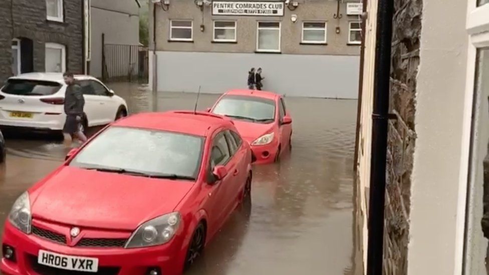 Pentre has been struck by flooding following rains on Wednesday