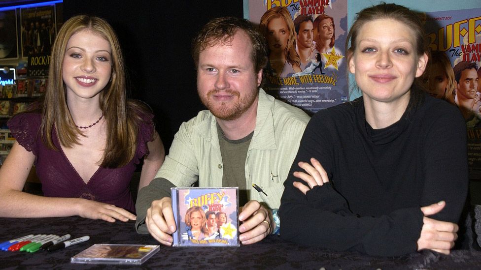 Left-right: Michelle Trachtenberg, Joss Whedon and Amber Benson