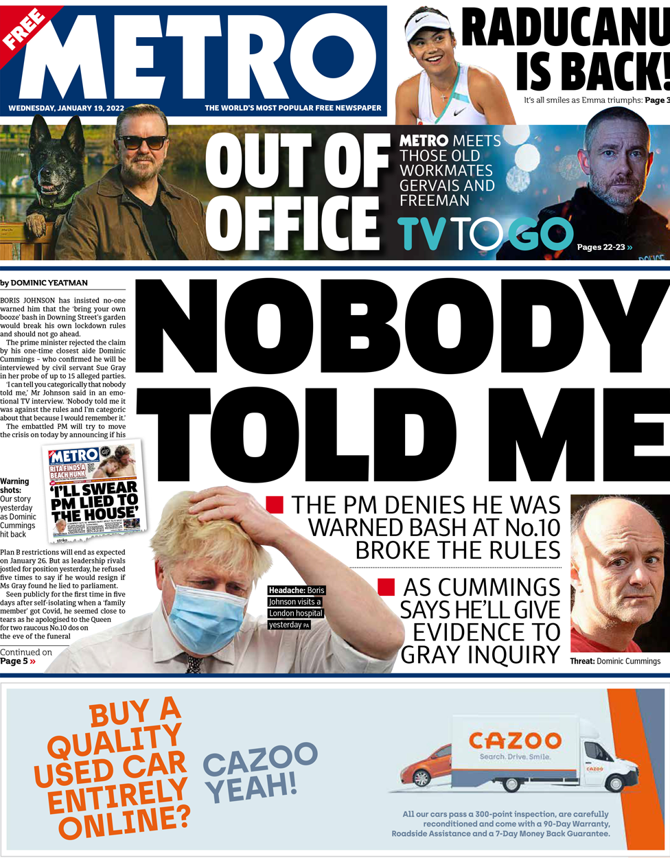 Metro Wednesday 19 January