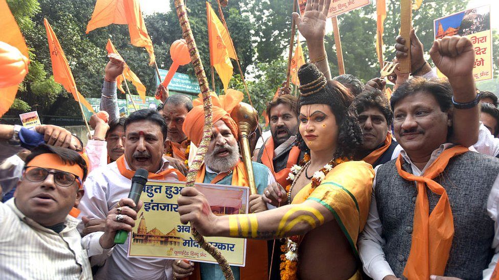 Hindus in Delhi demand the construction of Ram Mandir in Ayodhya, on the 26th anniversary of the Babri mosque demolition on December 6, 2018 India