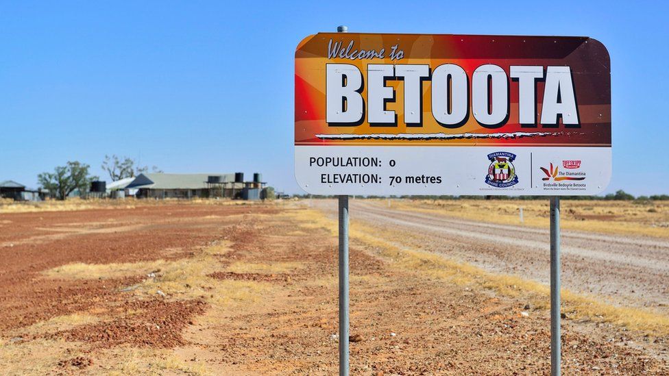 A sign outside the small Australian town of Betoota, which has a population of zero