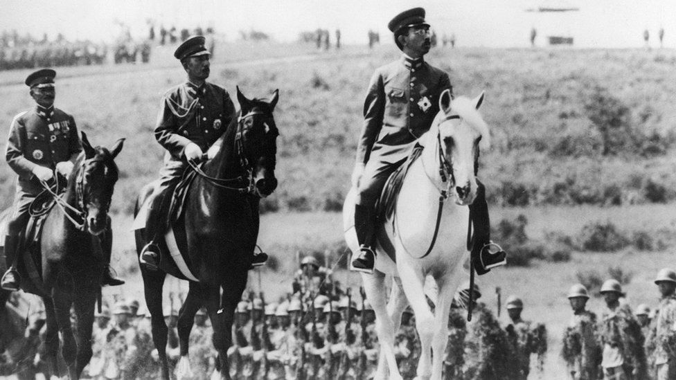 Emperor Hirohito of Japan on a visit to the Military Academy in Zama 10 November, 1939