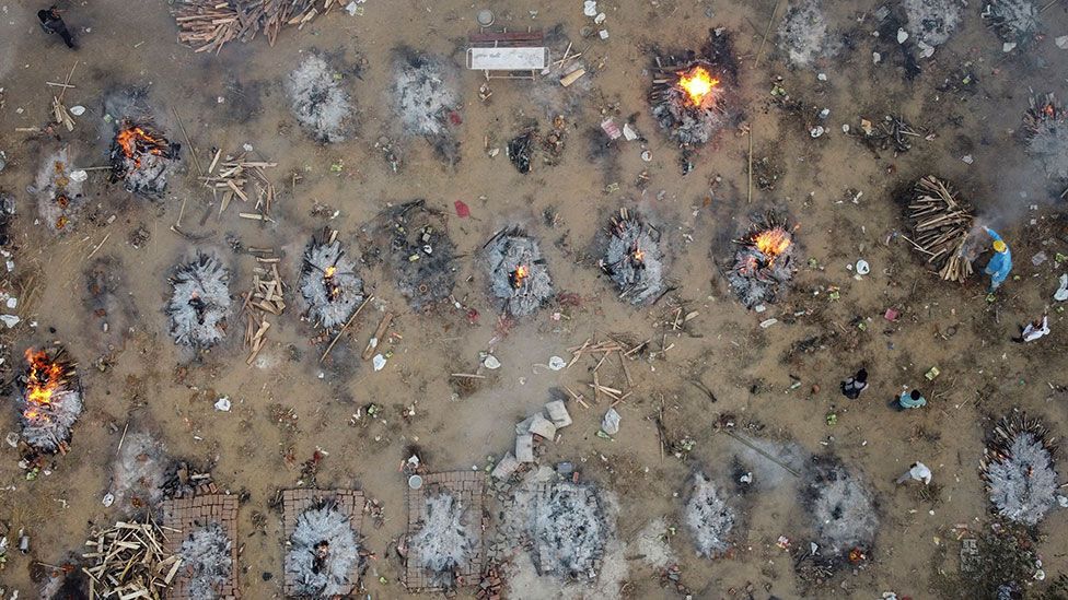 Funeral pyres in Delhi, India
