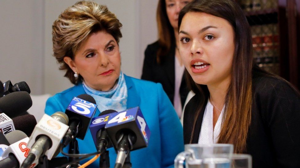 Lawyer Gloria Allred (L) listens to client Danielle Mohazab's allegations against George Tyndall
