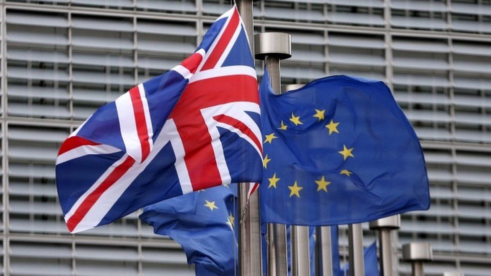 UK and EU flags flying