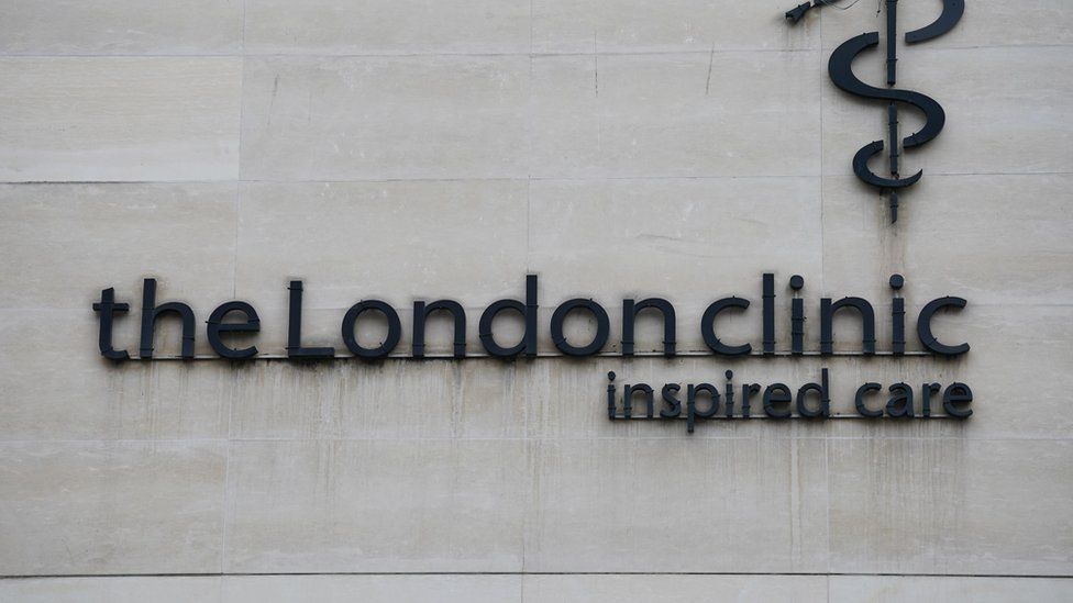 The London Clinic's logo is seen on the side of a building