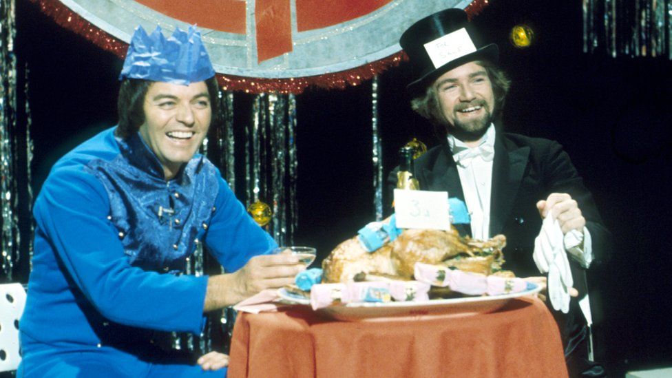 Tony Blackburn and Noel Edmunds on the 1976 Top of the Pops Christmas special