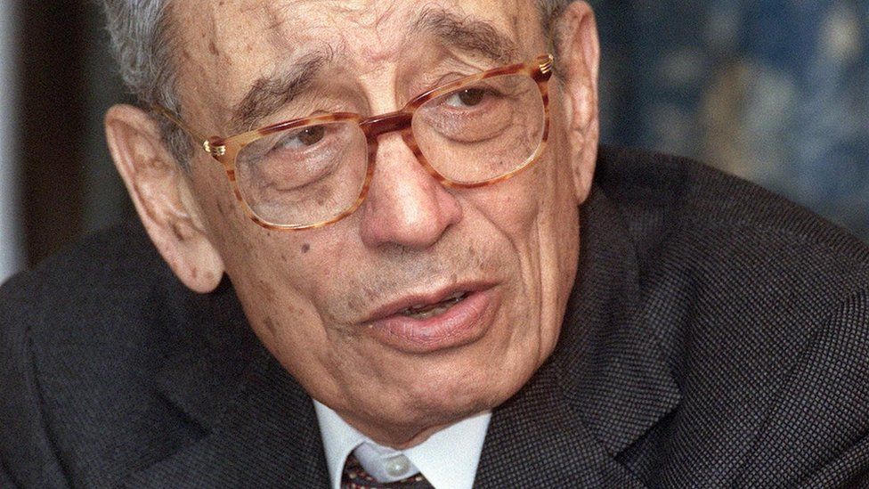 Secretary General of the International Organization of French-Speaking Communities (OIF) Boutros Boutros-Ghali looks on during an interview with AFP 24 February 2001 in Beirut.