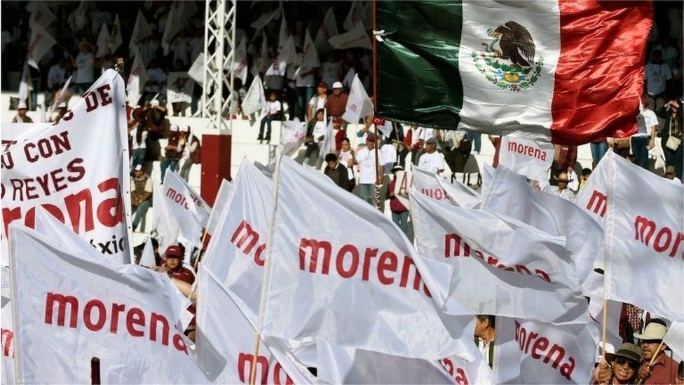 View of supporters of Mexican presidential candidate for the MORENA party, Andres Manuel Lopez Obrador, during a campaign rally in Texcoco, state of Mexico, on June 17, 2018